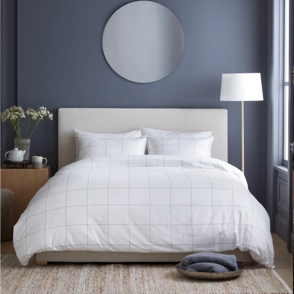 NWT Quince Classic Organic Percale King Duvet Cover Set in Windowpane